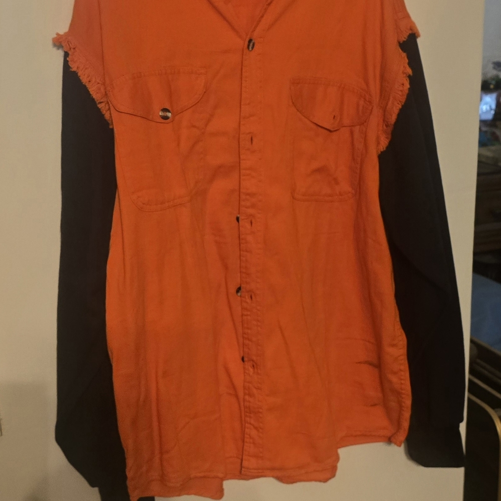 Bikers Edge Orange and Black Button Down Shirt.... Fleece Sleeves